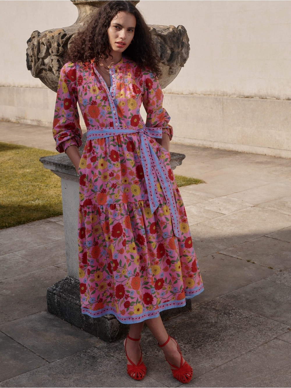 Boden Cecily Floral Long Sleeve Cotton Shirt Dress Dahlia Trail 4 US NWT